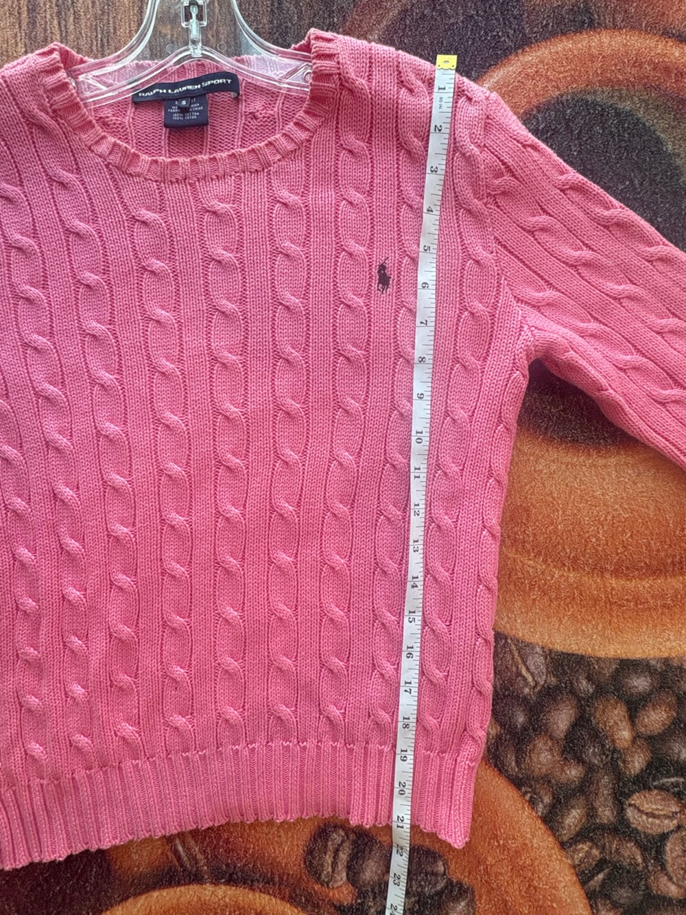 Ralph Lauren Sports Bright Pink Cable-Knit Crewneck Sweater Size S slimfit Cozy - Picture 6 of 9